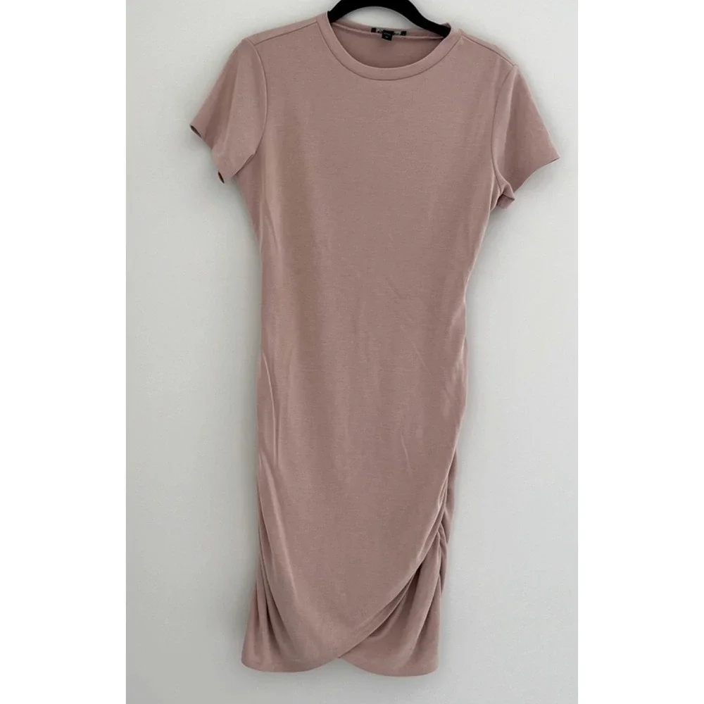 Express Ruched Bodycon T Shirt Dress Beige XS Short Sleeve Casual Everyday‎